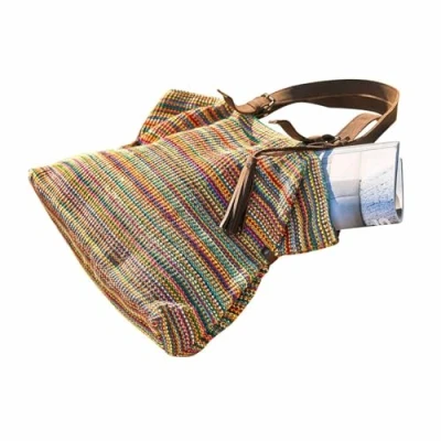 Abbildung von Loberon Tasche Gillian, Fröhlicher Boho Charakter, Urlaubs Stimmung, Henkeltasche, Modisches Accessoire, Jute, Baumwolle, Rindsleder, bunt