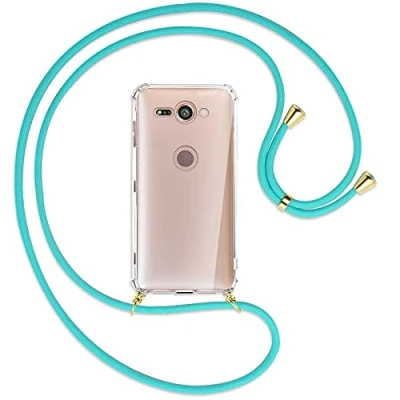 Abbildung von mtb more energy® Handykette kompatibel mit Sony Xperia XZ2 Compact (5.0&#039;&#039;) türkis/Gold Smartphone Hülle zum Umhängen Anti Shock Full TPU Case