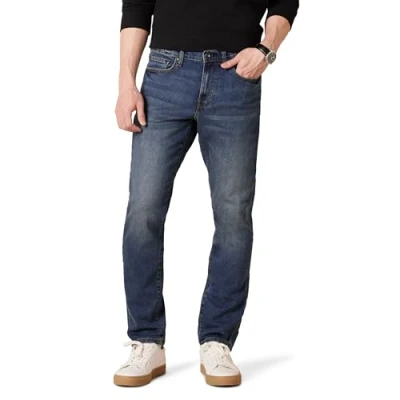 Abbildung von Amazon Essentials Herren Jeans aus Komfortablem Stretch, Schmale Passform (Früher Goodthreads), Mittelblau, 33W / 28L