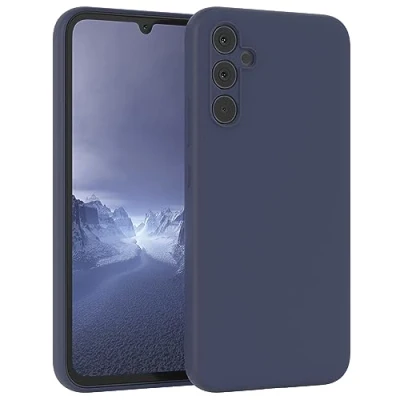 Abbildung von EAZY Case Cover Shell kompatibel mit Samsung Galaxy A34 Dünn, Schutz Matt, Stoßfest Gummi Schutzhülle weiche Silikon, Stoffinlay aus Microfasern in Nacht Blau