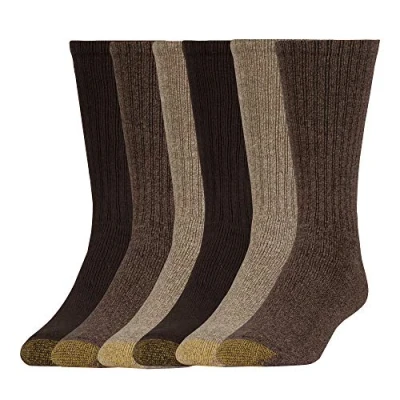 Abbildung von Gold Toe Herren Harrington Crew, mehrere Lässige Socke, Taupe meliert/Khaki (6 Paar), Large (6er Pack)