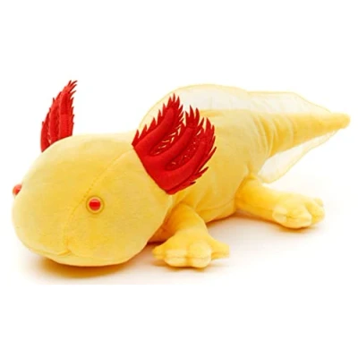 Abbildung von Uni Toys Original Axolotl (gelb mit roten Augen) 32 cm (Länge) Plüsch Wassertier Plüschtier, Kuscheltier