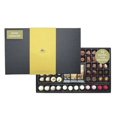 Abbildung von Lauensteiner Pralinen Auslese 830 g in Gold und Schiefer 60 feinste Pralinen, 8 Napos mit ohne Alkohol Handgefertigte Köstlichkeiten 1er Pack