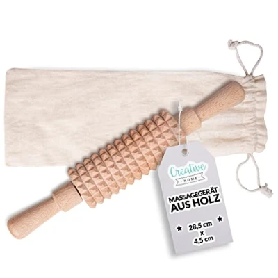 Abbildung von Creative Home Massageroller Holz mit Griff 28,5 x 4,5 cm Massagegerät für Lymphdrainage Maderotherapie Körperstraffung Anti Cellulite Massage Roller Massieren Oberschenkel Gesäßes Arme Füße