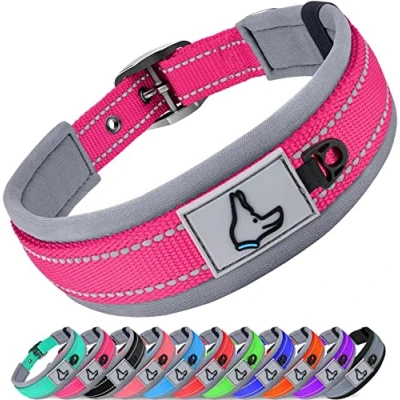 Abbildung von Joytale Halsband Hund, Weich Hundehalsband Gepolstert Neopren Hunde für Mittelgroße Hunde, Nylon Reflektierend Breit Halsbänder, Leuchtend Rosa