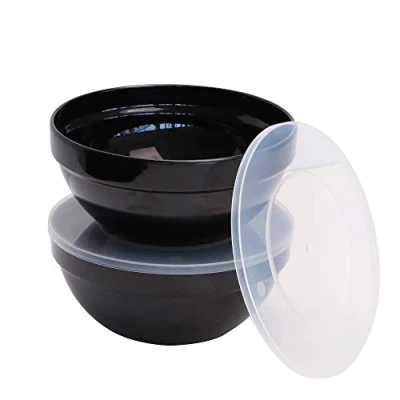 Abbildung von APS 85163 Schalen Set „CASUAL“, 2 aus nahezu unzerbrechlichem Melamin mit Deckel, vielseitige, stapelbare Kunststoffschalen, Ø 20 cm, Höhe 9 Volumen 1,8 Liter, Schwarz
