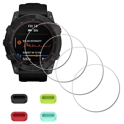 Abbildung von iDaPro Displayschutz Schutzfolie für Garmin fenix 7X Pro Sapphire Solar/Fenix Solar + 4 teiliger Ladeanschlussschutz Glas Displayschutzfolie [4 Stück]