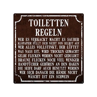 Abbildung von Schilderkönig Blechschild TOILETTEN Regeln 20x20cm großes Dekoschild Badregeln Schild für das Bad oder Gäste WC