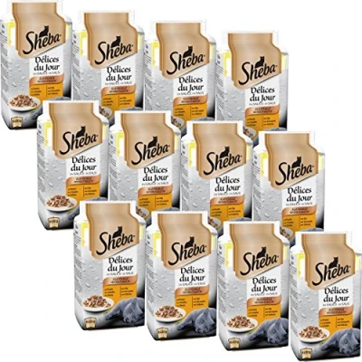 Abbildung von Sheba Délices du Jour Nassfutter für ausgewachsene Katzen Geflügelauswahl in Sauce Frischebeutel 12 x (6 50 g)