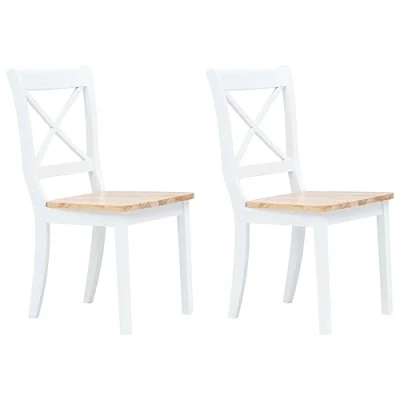 Abbildung von vidaXL Esszimmerstühle 2 STK., Esszimmerstuhl mit Rückenlehne, Essstuhl Küchenstuhl Ergonomisch, Stuhl Holzstuhl für Esszimmer Küche, Weiß Helles Holz Gummiholz Massivholz