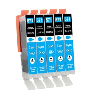 Abbildung von D&amp;C 5X Cyan XL Druckerpatronen Kompatibel für Canon CLI 571 C PIXMA TS5053 TS5055 TS6050 TS6051 TS6052 TS8050 TS8051 TS8052 TS8053 TS9050 TS9055 MG5750 MG5751 MG5752 MG5753 MG6800