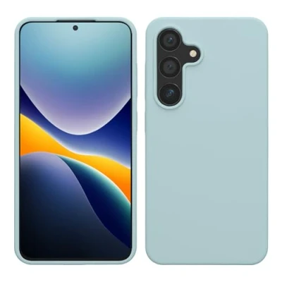 Abbildung von kwmobile Hülle kompatibel mit Samsung Galaxy S24 Silikon Handy Case Handyhülle für weiche Oberfläche kabelloses Laden Cool Mint