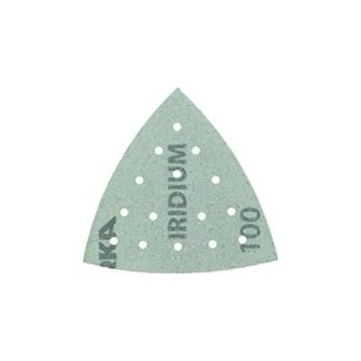 Abbildung von Mirka Iridium Schleifdreieck Premium Schleifpapier 93x93x93mm 15 Loch Klett, Korn 100, 50 Stk / Zum Schleifen von Lack, Spachtel, Grundierung, Holz, Stahl, Mineralwerkstoffe, Kunststoff