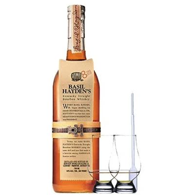 Abbildung von Basil Haydens 8 Jahre Small Batch Straight Bourbon 0,7 Liter + 2 Glencairn Gläser Einwegpipette 1 Stück
