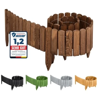 Abbildung von Garronda Beeteinfassung Holz Rollzaun Holzzaun 200 x 20 cm imprägniert Flexibler Rollborder Rasenkante Palisade Gartenzaun Umzäunung für Garten GD 0046 (Dunkelbraun, Höhe: cm)