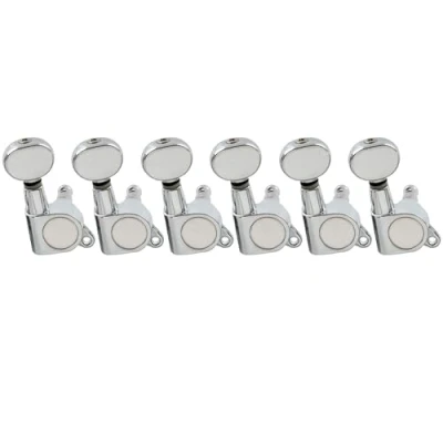 Abbildung von Musiclily Pro 6 in Line Gitarre Tuners Mechaniken Machine Heads Tuning Pegs Set für Strat Tele Style E Gitarre,Chrom Kidney Button