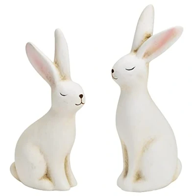 Abbildung von matches21 Osterhase Häschen Hasenfigur Set Osterdeko Dekohase Deko Ostern Frühlingsdeko Dekofigur Keramik weiß 2er 14 cm