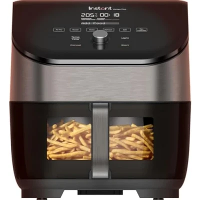 Abbildung von Instant Vortex Plus mit ClearCook 5.7L Digitale Gesunde Heißluftfritteuse, Edelstahl, 6 in 1 Smart Programme Frittieren, Backen, Braten, Grillen, Dehydrieren, Aufwärmen, Große Kapazität 1700W