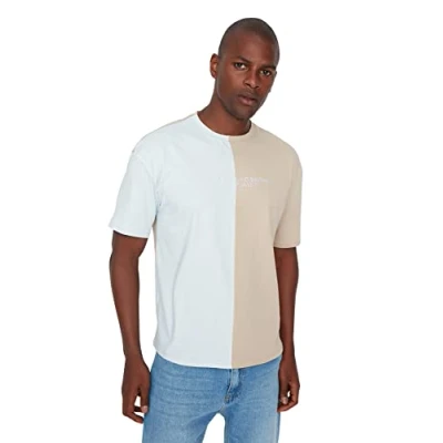 Abbildung von Trendyol Herren More Sustainable Oversize Standard Rundhals Knit T shirt Hemd Lässig, Blau, XS