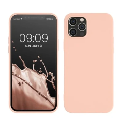 Abbildung von kwmobile Hülle kompatibel mit Apple iPhone 12 / Pro weiches TPU Silikon Case Cover geeignet für kabelloses Laden Pastell Pfirsich