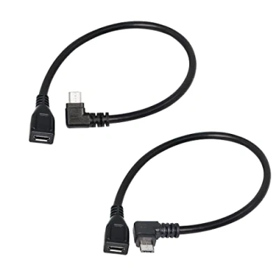 Abbildung von RIIEYOCA 90 Grad Micro USB Verlängerungskabel linker und rechter Winkel, Stecker auf Buchse, Datensynchronisations Ladekabel, 25 cm/10 Zoll (1 Paar)