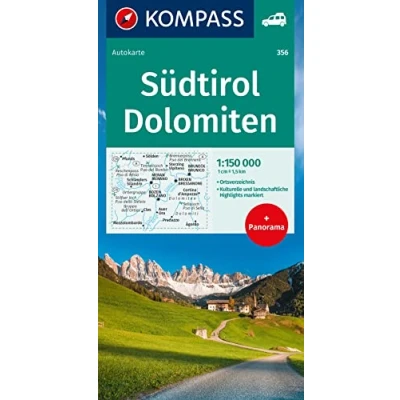 Abbildung von KOMPASS Autokarte Südtirol, Dolomiten 1:150.000: mit Panorama auf der Rückseite