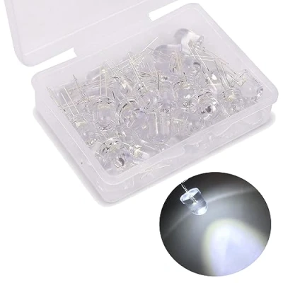Abbildung von 50 Stück 8mm LED Leuchtdioden, 2 Pin 3V Dioden, Extra Hell 8 mm Sortiments kits, Diffus Dioden Set für Wissenschafts projekte, Heimwerkerprojekte (Weiß Stück)