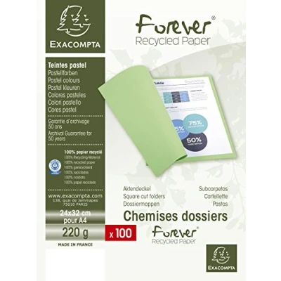 Abbildung von Exacompta 410020E Packung (mit 100 Aktendeckeln Forever, aus Recycling Karton 250 g, DIN A4, 21 x 29,7 cm) fuchsia