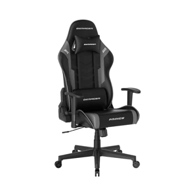 Abbildung von Robas Lund DXRacer Prince L PF132 Gaming / Büro Schreibtischstuhl, mit Wippfunktion Stuhl Höhenverstellbarer Drehstuhl PC Ergonomischer Chefsessel, schwarz grau