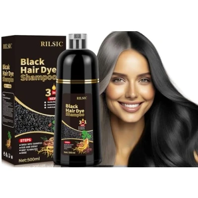 Abbildung von 500ml Black Hair Dye Shampoo 3 in 1,Haarfarbe Schwarzes Haarfärbeshampoo Gegen Graue Haare Abdecken, Sofort Färbe Shampoo,Farbshampoo Schwarz für Männer und Frauen