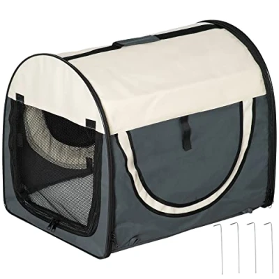 Abbildung von PawHut Tiertransportbox faltbare Hundetransportbox wasserdicht, Oxfordstoff, Dunkelgrau bis 10 kg, 61L x 46B 51H cm