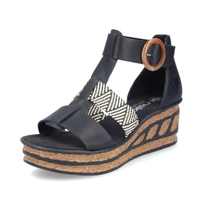 Abbildung von Rieker Damen Klassische Sandalen 68182, Frauen Sandalen,Sommerschuhe,Freizeitschuhe,offene Schuhe,Strandschuhe,schwarz (00),38 EU / 5 UK