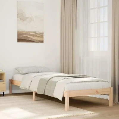 Abbildung von vidaXL Massivholzbett, Holzbett Extra Lang ohne Matratze, Bettgestell mit Lattenrost Kopfteil, Bett Einzelbett für Schlafzimmer, 80x210cm Kiefernholz