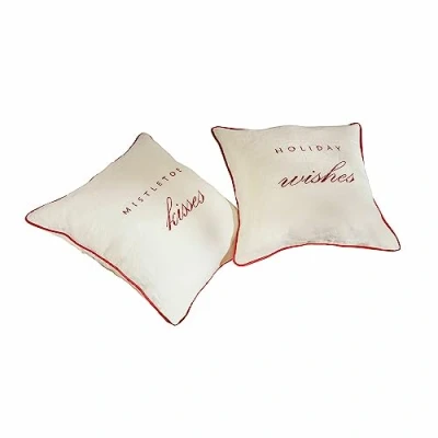 Abbildung von Loberon Kissenhülle 2er Set Mistletoe Kisses, stilvoll Bestickt, Festliche Schriftzüge, weihnachtliche Textilien, Weihnachtsstimmung, Weihnachtsdeko, Weihnachten, Leinen, leinen