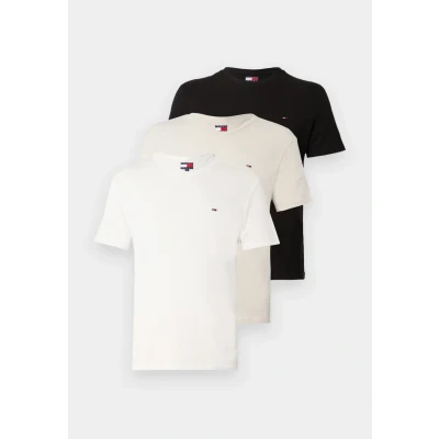 Abbildung von Tommy Jeans Herren 3er Pack T Shirts Kurzarm aus Baumwolle, Mehrfarbig (Ecru/Desert Sand Dune/Black), XS
