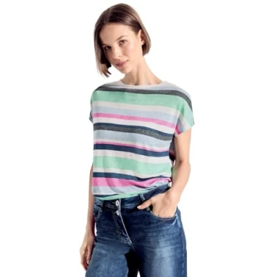 Abbildung von Cecil Gestreiftes Tshirt print, Damen, Größe: Large, Grün