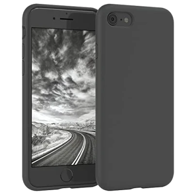 Abbildung von EAZY CASE Premium Silikon Handyhülle kompatibel mit iPhone SE (2022/2020) / 8/7, Slimcover Kameraschutz und Innenfutter, Silikonhülle, Schutzhülle, Bumper, Handy Case, Softcase, Anthrazit