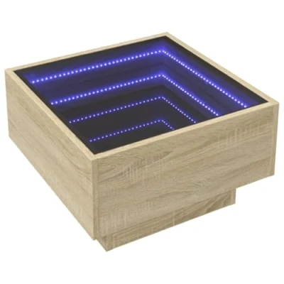 Abbildung von vidaXL LED Couchtisch, Beistelltisch mit Infinity Spiegel, Kaffeetisch Sofatisch für Wohnzimmer, Wohnzimmertisch, Sonoma Eiche Holzwerkstoff