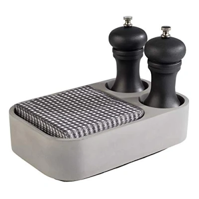Abbildung von APS Table Caddy „Element“, graue Tischhilfe aus Beton mit 2 Löchern (Ø je 6,5 cm) und möbelschonender Unterseite/Abmessungen 23,5 x 16 cm/Höhe cm