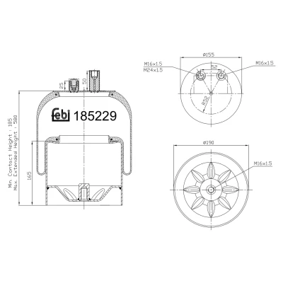 Abbildung von FEBI BILSTEIN 185229 Federbalg, Luftfederung Hinterachse MERCEDES BENZ: ACTROS MP2 / MP3, ECONIC