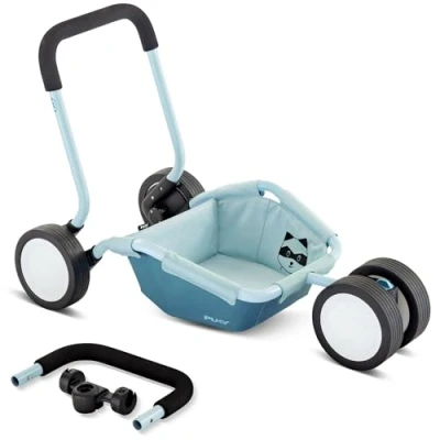 Abbildung von Lauflernwagen und Anhänger Laufrad ab 10 Monaten Traily retro blue Puky