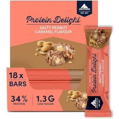 Abbildung von Multipower Protein Delight Eiweißriegel 18 x 35 g Riegel Box (630 g) Leckerer Energieriegel Salty Peanut Caramel