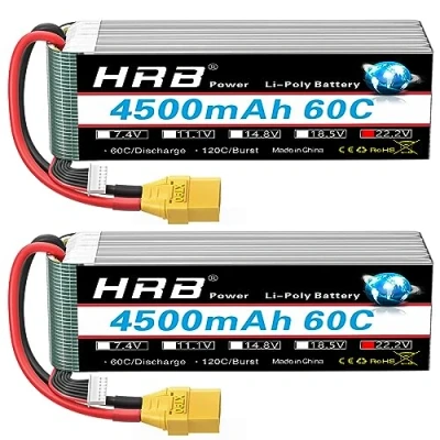 Abbildung von HRB 6S Lipo Akku 22,2V 4500mAh 60C mit XT90 Stecker Batterie der Klasse A+ für RC Auto Flugzeug Buggy Hubschrauber LKW Hobby (2er Pack)