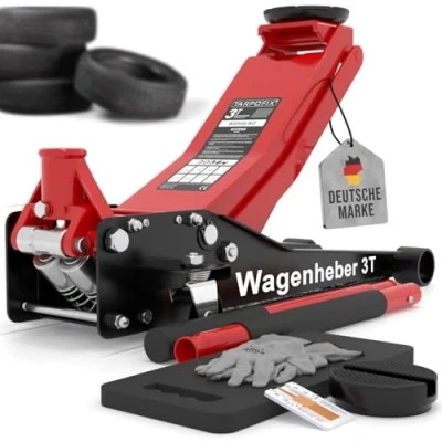 Abbildung von Tarpofix® Rangierwagenheber 3t hydraulisch (75 505mm Hubhöhe) Premium Hydraulik Wagenheber mit Doppelzylinder 3000kg flach für SUV &amp; tiefergelegte Autos