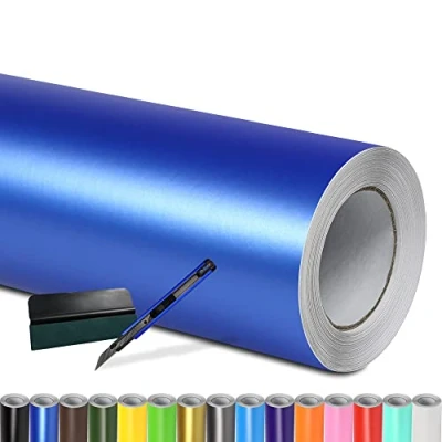 Abbildung von Folindo® Autofolie Blau Matt (9/m²) 4 x 1,52 m + Rakel &amp; Cutter Selbstklebende Luftkanal Folie zur Auto Folierung Blasenfrei