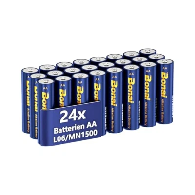 Abbildung von BONAI Longlife Alkaline Batterien AA (24 Stück) 1,5V Mignon LR06 Batterie, leistungsstark, Ideal für Wecker, Fieberthermometer, Dekorative Lampen und andere Geräte mit Hohem Energiebedarf