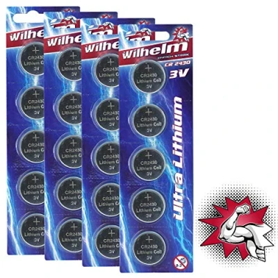 Abbildung von 20 x CR2430 WILHELM Lithium Knopfzelle 3V 270mAh ø24,3x3,0mm Batterie DL 2430