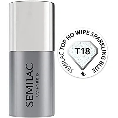 Abbildung von T18 UV Nagellack Top Coat Semilac No Wipe Sparkling Blue 7ml