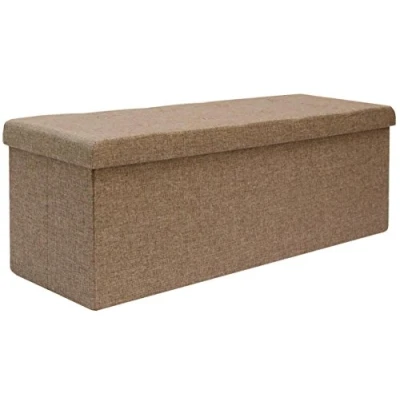 Abbildung von DuneDesign Faltbare Sitzbank 110x38x38cm XXL Sitztruhe inkl. 2 Trennwände 120L Polsterbank Fußbank Leinen Hellbraun