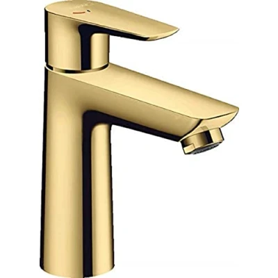 Abbildung von hansgrohe Wasserhahn Talis E CoolStart (wassersparende Armatur mit hohem Auslauf 110mm, Zugstangen Ablauf), Polished Gold Optik